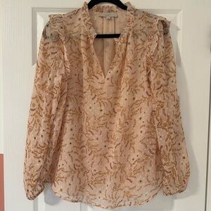 Loft Sheer Floral Ruffle Long Sleeve Blouse (S)